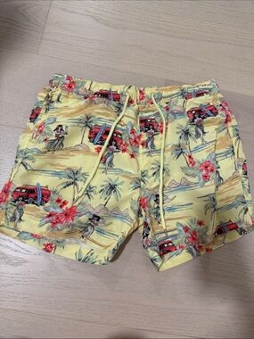 Forever 21 Yellow Hawaiian Print Swim Trunks